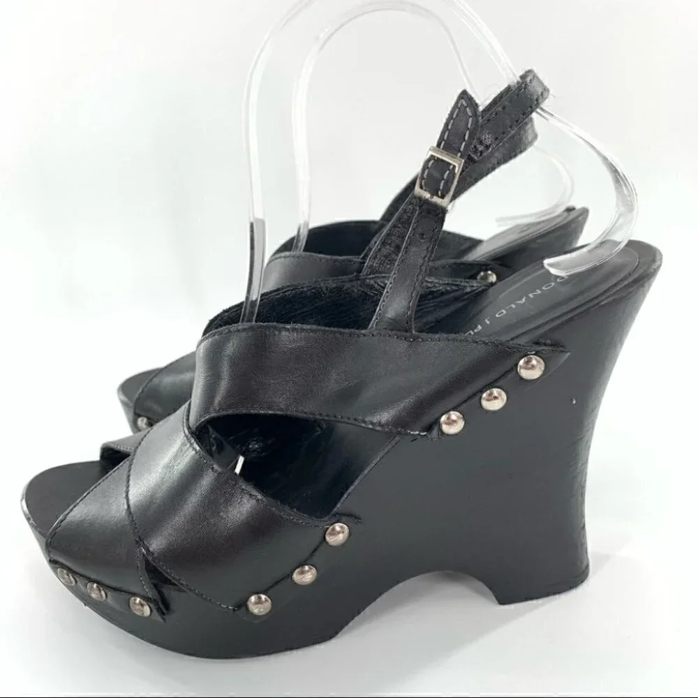 Donald J pliner sandals size 9 Lisa black wooden chunky festival platforms